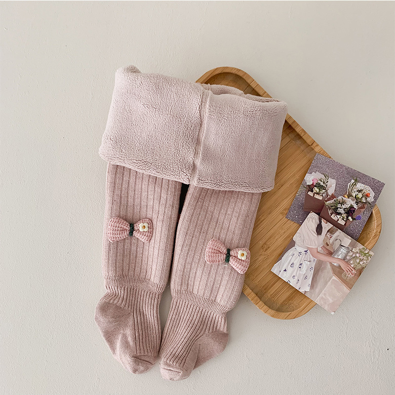Picture of Children's pantyhose plus velvet padded autumn and winter new small flower bow pantyhose female baby warm bottomings wholesale