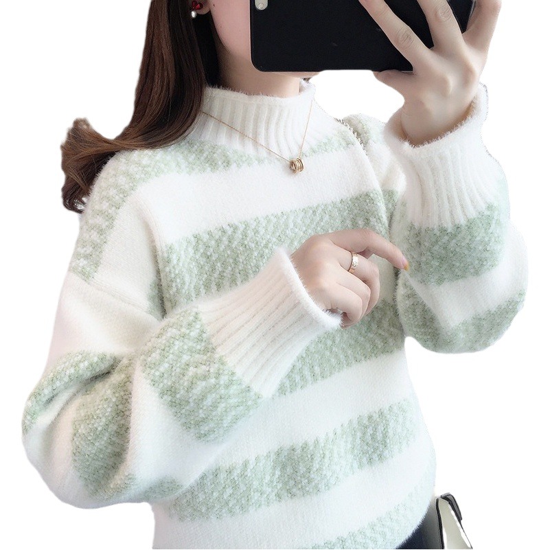 Women's Sweater 2024 Autumn and Winter New Women's Loose Outerwear Half Turtle Collar Top Popular Thickened Bottoming Shirt