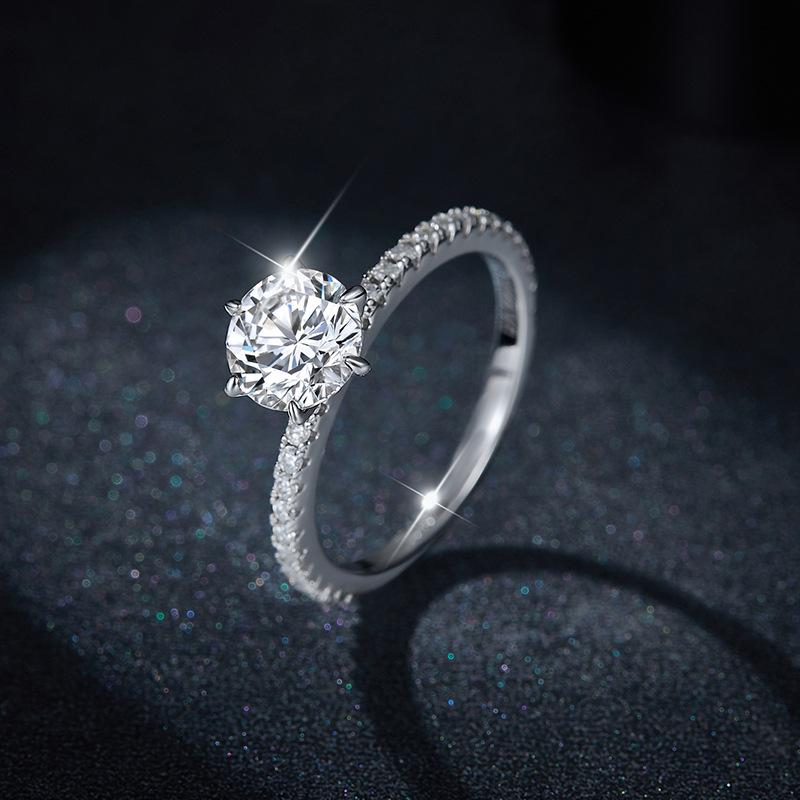 Cross Border AliExpress Hot Sale Classic Simple Six Claw Moissanite 6.5mm Round Diamond Ring 925 Silver Gold Plated Ring
