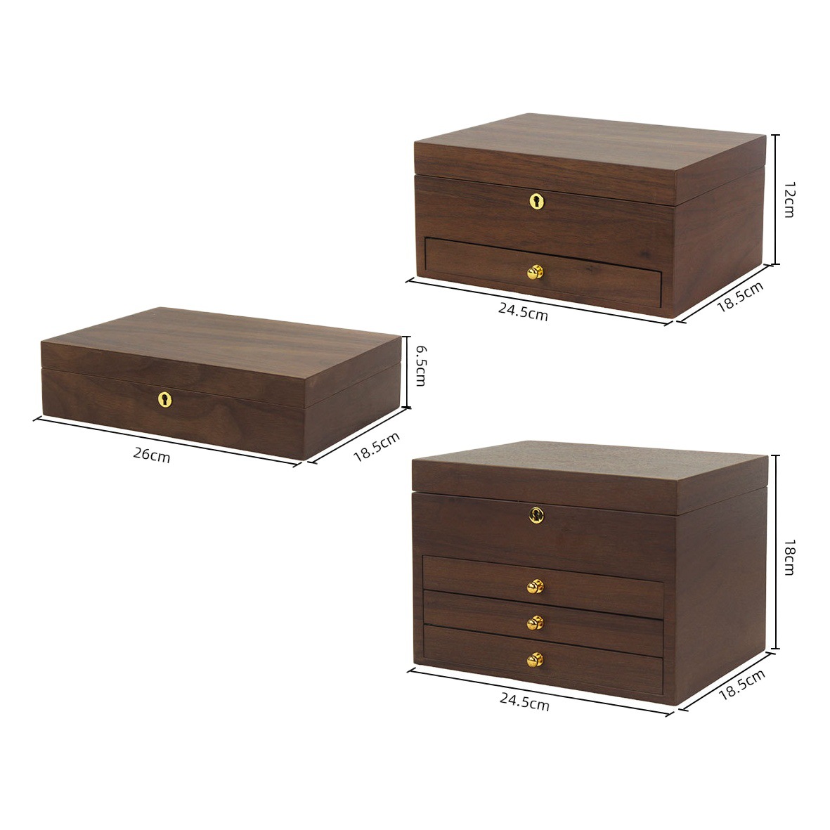 Black walnut wood jewelry box large capacity with lock Gold Jewelry necklace ring ear jewelry wooden jewelry storage box