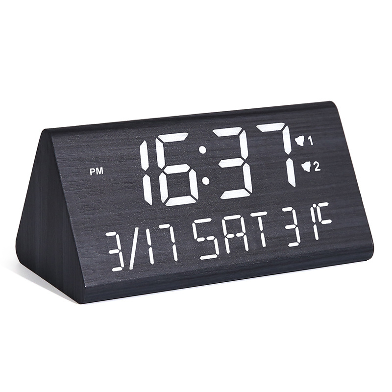 Picture of Multifunctional Perpetual Calendar Pvc Wooden Clock Digital Led Wooden Clock Student Snooze Alarm Clock Digital Desktop Clock