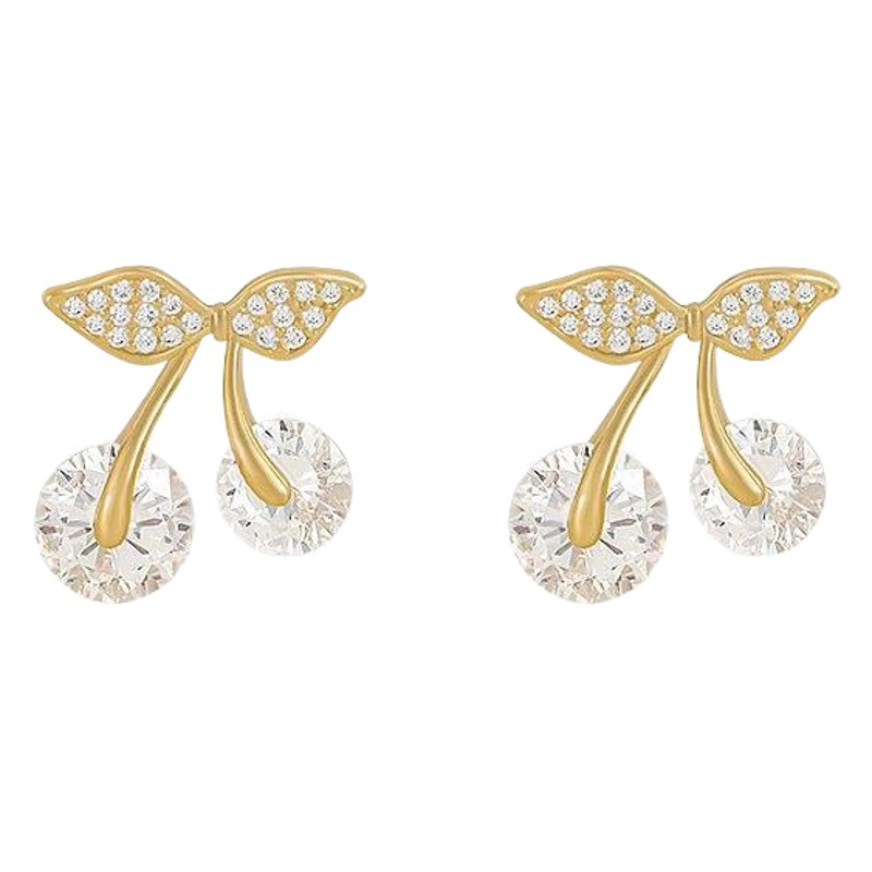 Real gold plating 925 silver needle cherry micro earrings 2022 new tide South Korea temperament small earrings earrings