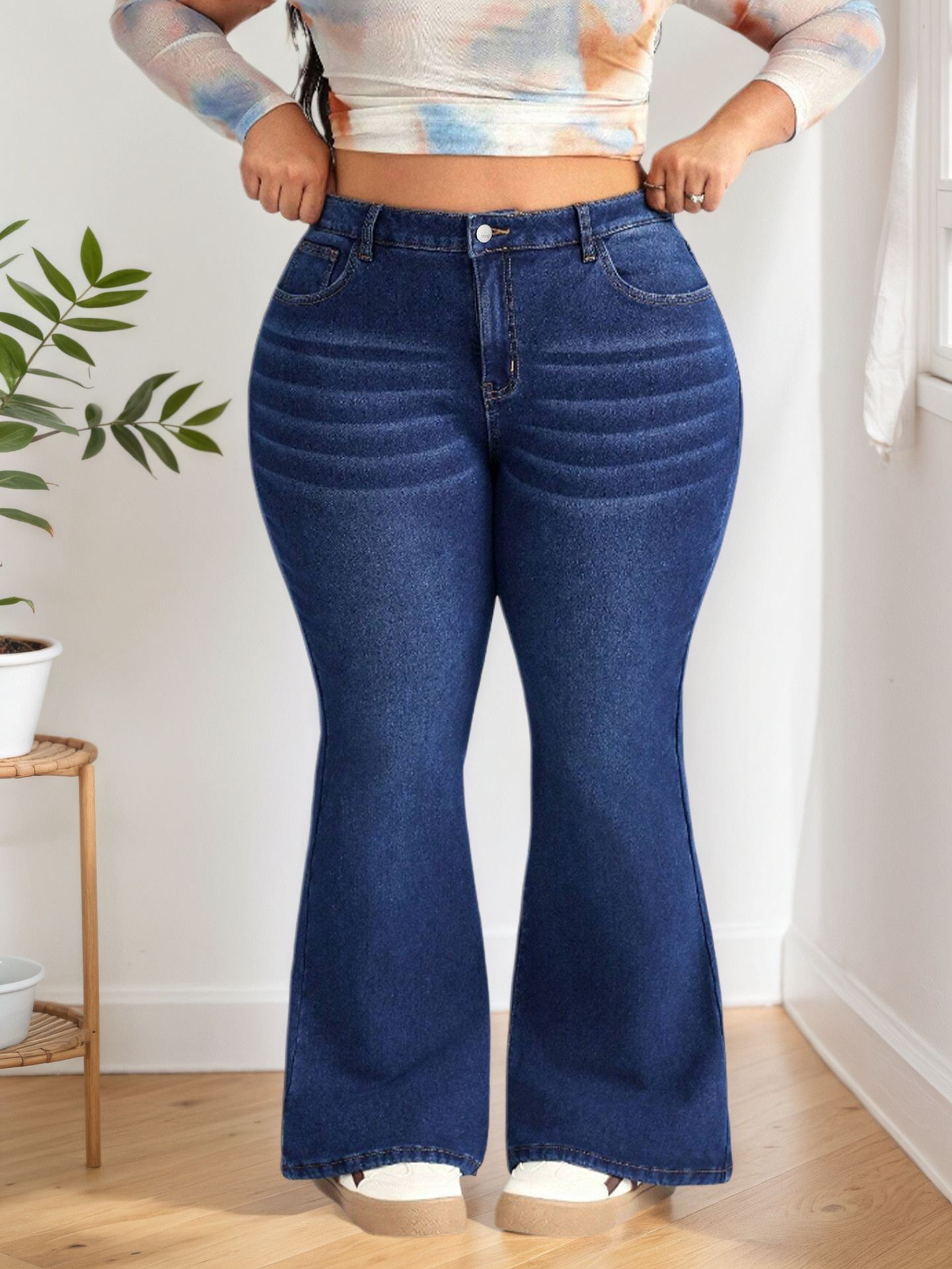 Plus size stretch flared jeans, spring/autumn new export quality casual tall slimming pants
