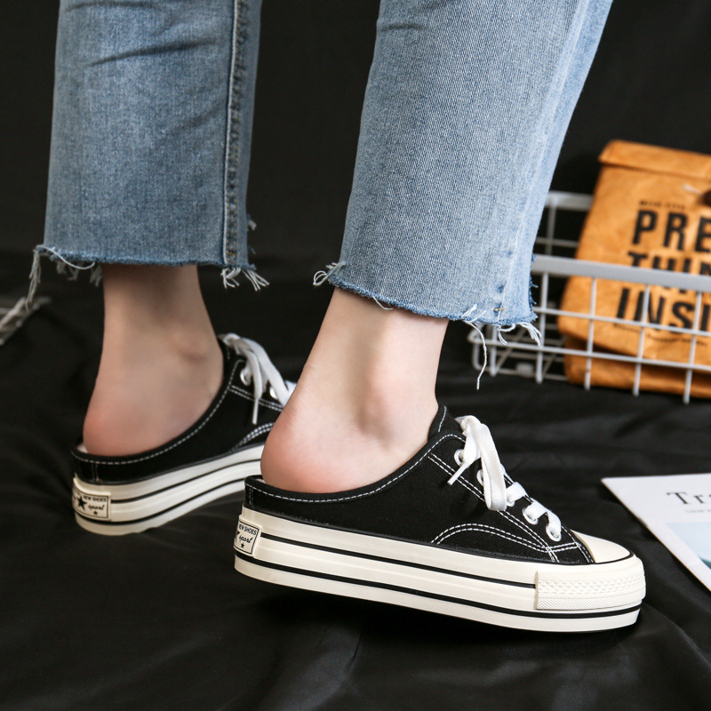 Picture of Half-drag heightening canvas shoes women's shoes 2023 new spring and summer versatile muffin thick-soled heightening half-drag skate shoes