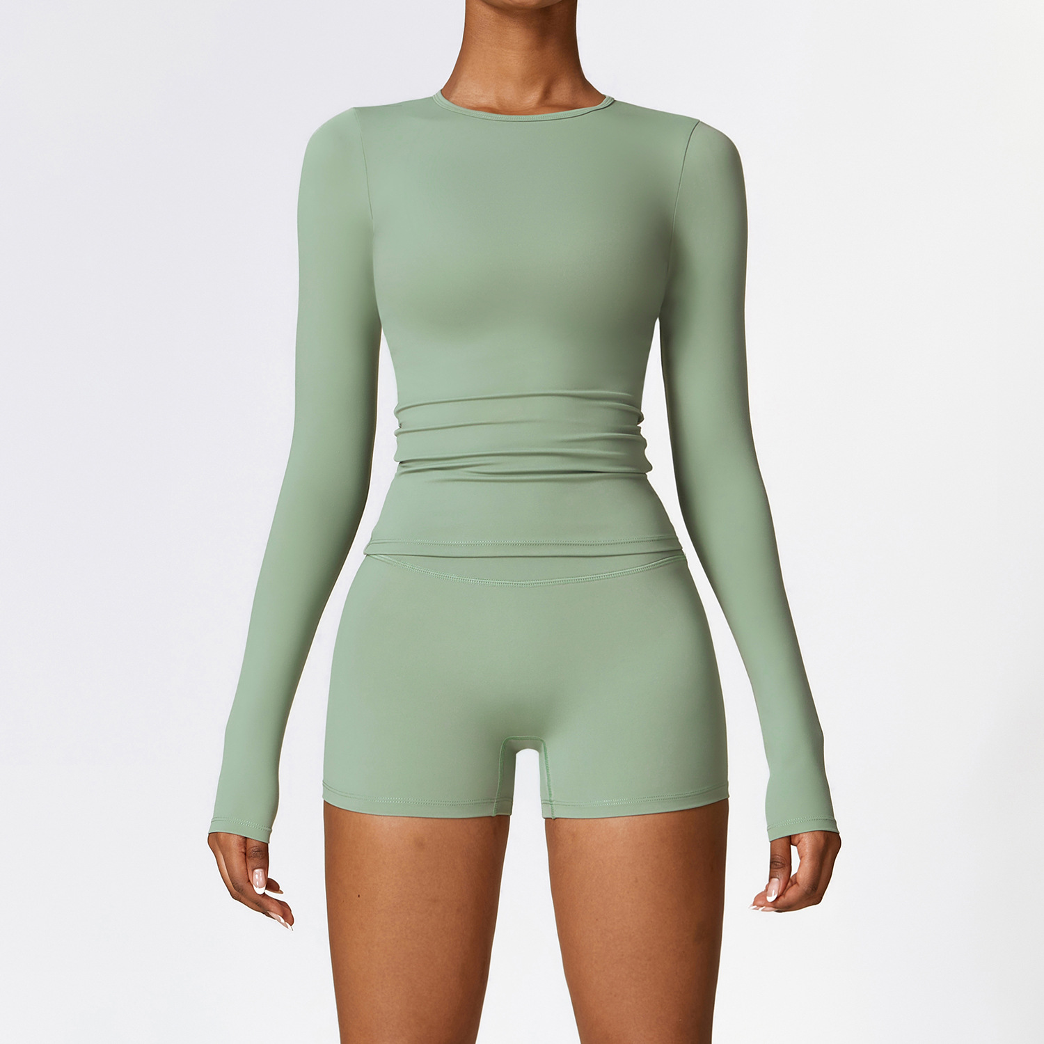 Picture of Zechuang European and American tight brushed yoga suit quick-drying workout clothes winter outdoor running sports suit female 8519