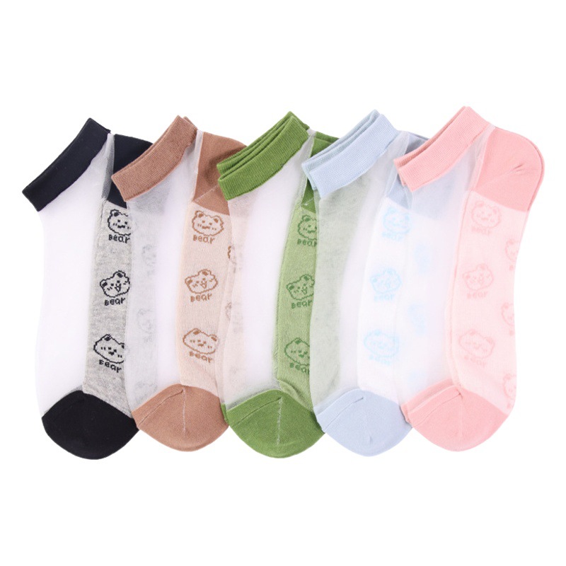 Socks women's spring and summer new casual Japanese bear glass silk boat women's socks transparent crystal silk ladies boat Socks wholesale