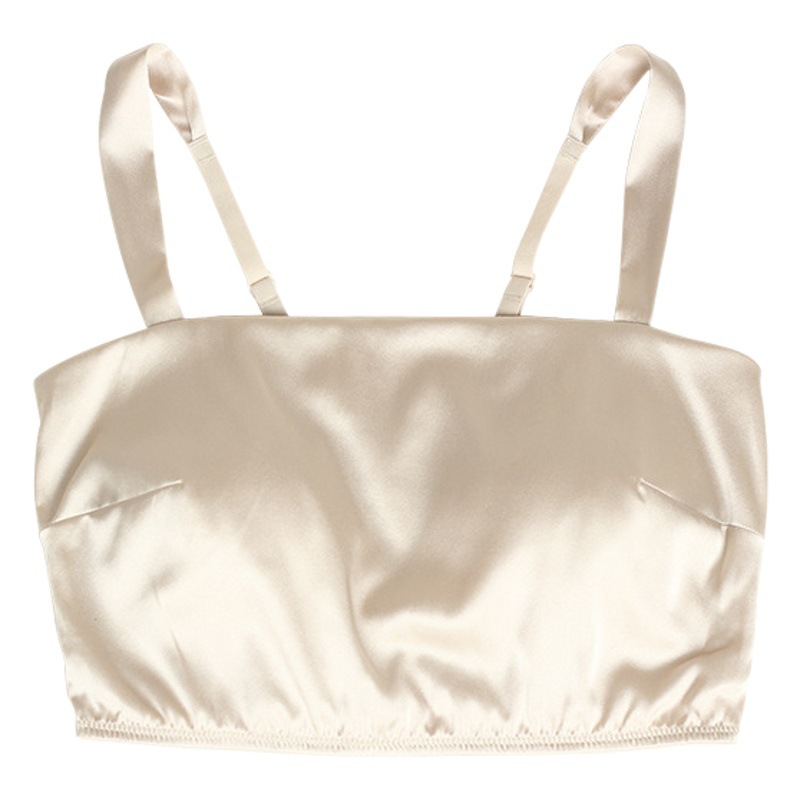 Huaye Summer Silk Latex Pad Strapless Bra Without Steel Ring Beauty Back Thin Mulberry Silk Satin Non-marking Underwear for Women