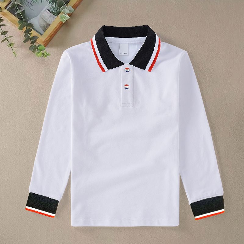 Picture of Boys' polo shirt long sleeve T-shirt children's cotton school uniforms girls lapel garden clothes White bottoming shirt a generation of hair