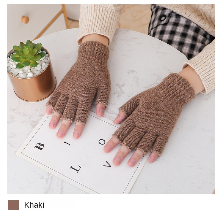 Picture of Autumn and winter new men's knitted half-finger gloves Jacquard five-finger riding warm open finger typewriter factory wholesale