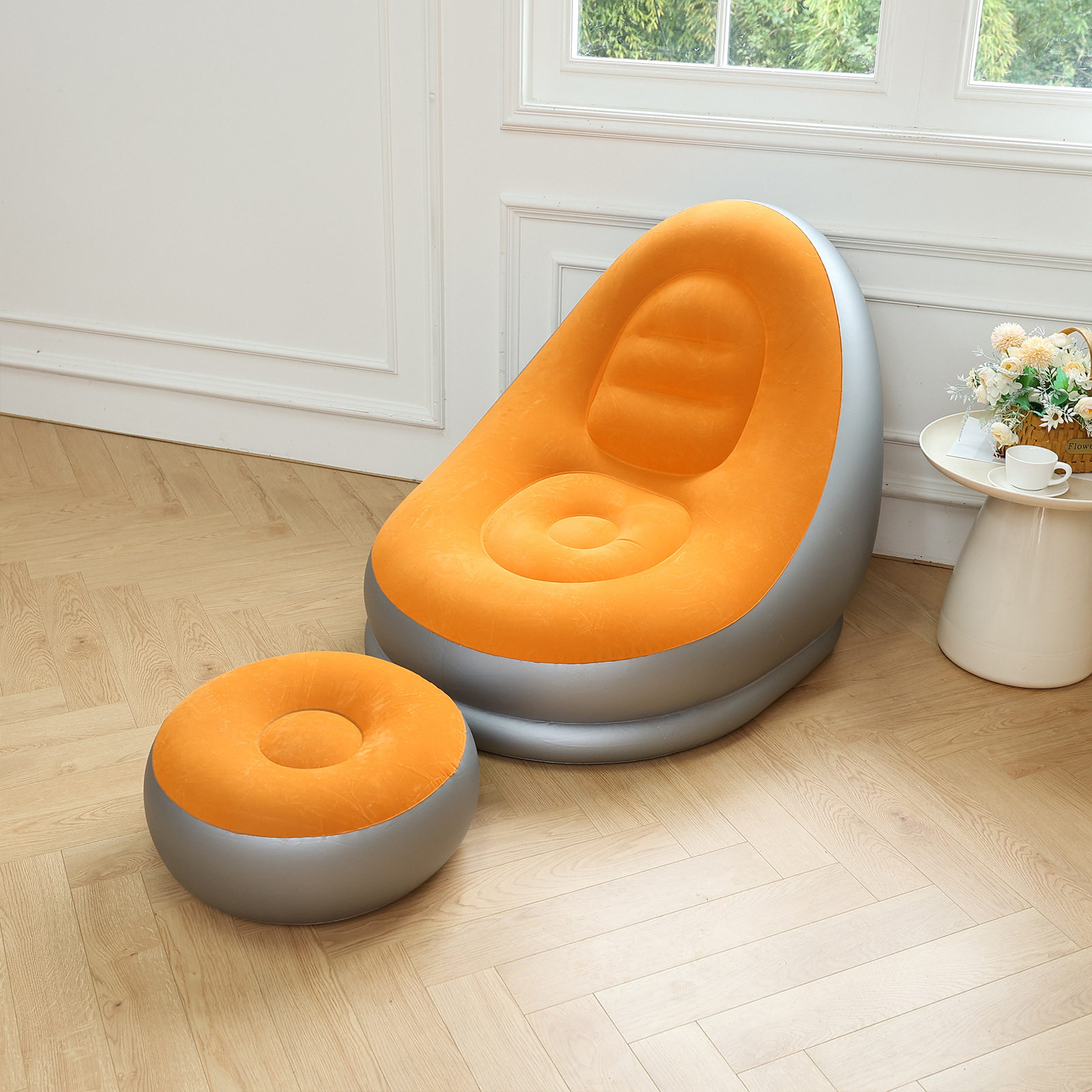Picture of Adult Inflatable Lazy Sofa Two-piece Set with Pedal Macaron Flocking Sofa Recliner Leisure Inflatable Sofa