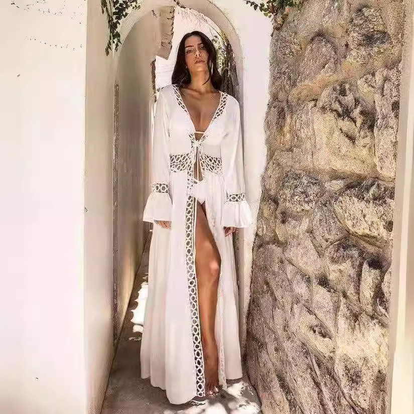Picture of Seaside Holiday Bikini Blouse Loose Long Beach Dress Man Cotton Outer Sun Protection Hot Spring Swimsuit Shawl Cardigan