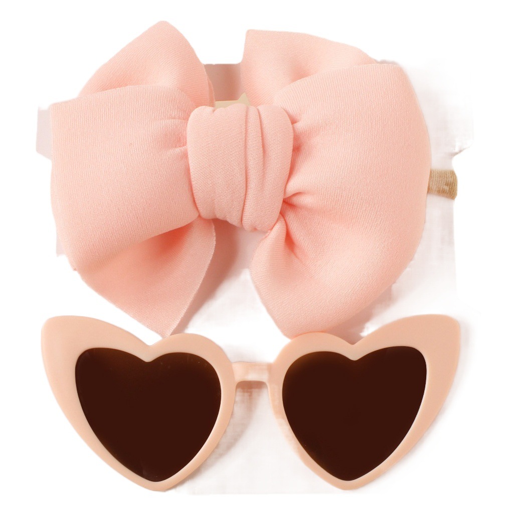 ins New Children's Headwear Set European and American Baby Bow Super Soft Nylon Hair Band Heart-Shaped Sunglasses Set