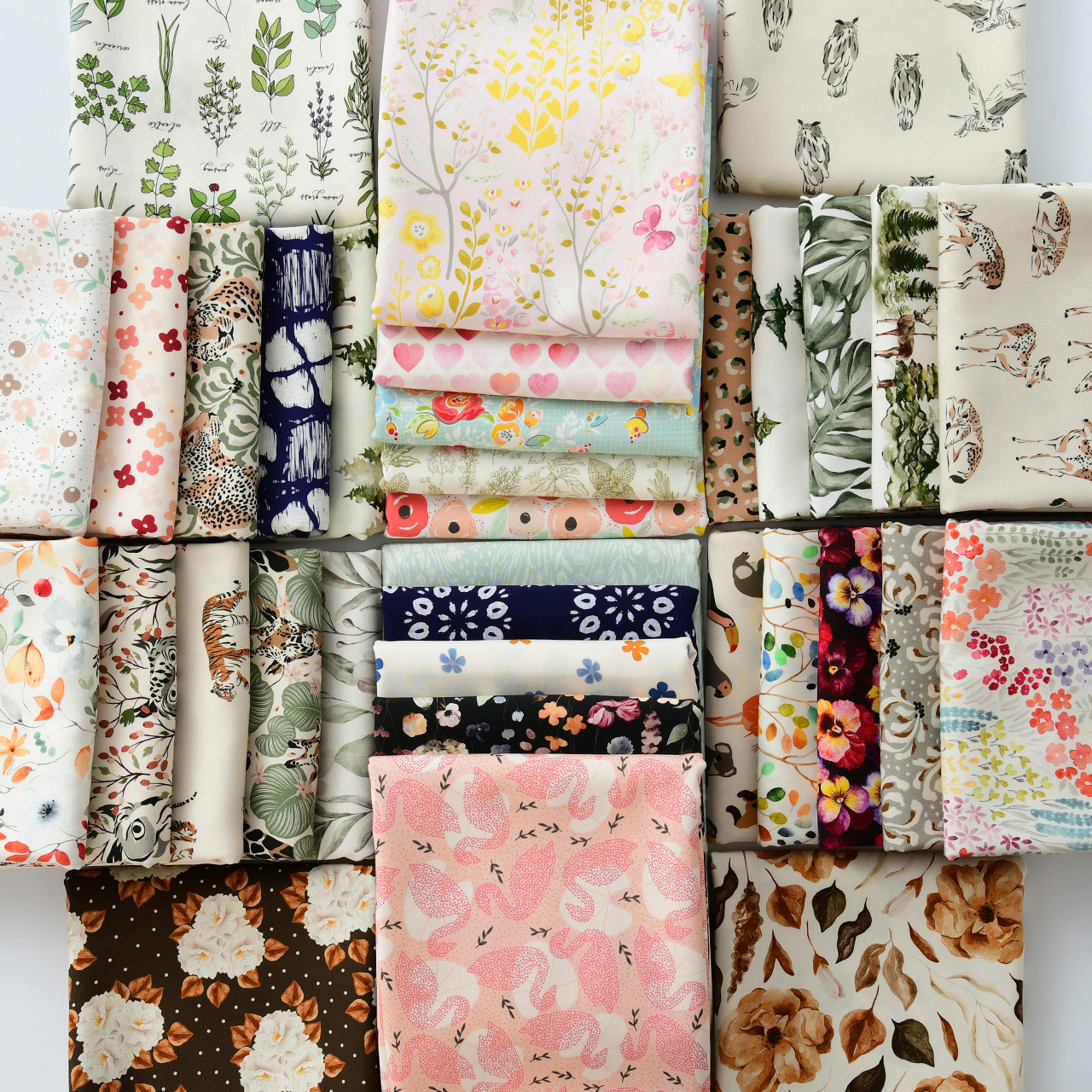 Picture of 20 Pieces of Artificial Cotton Fabric Floral Plant Handmade Clothing Dress Summer Cool Quilt Cotton Silk Cotton Silk Fabric
