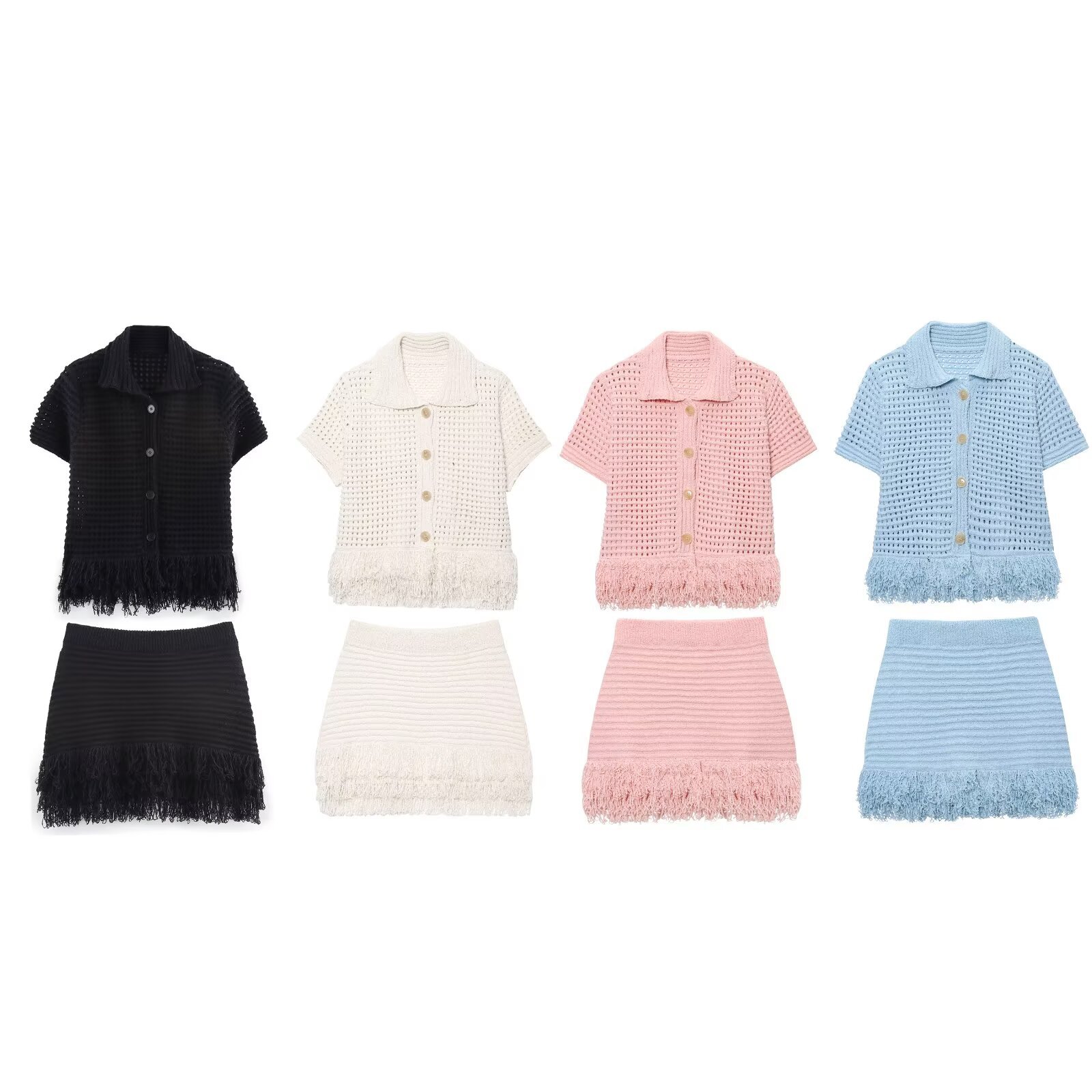 Za Cross-Border Women's Clothing Wholesale Tassel Plaid Short-Sleeved Knitwear + Hip Skirt Suit 4331023 4331005