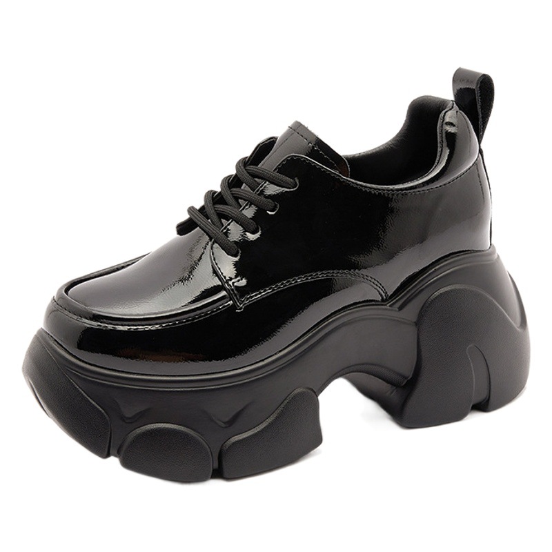 Inner Heightening Loafers for Women 2025 Spring New Casual Round-Toe Black Platform Thick-Soled Flats British Small Leather Shoes
