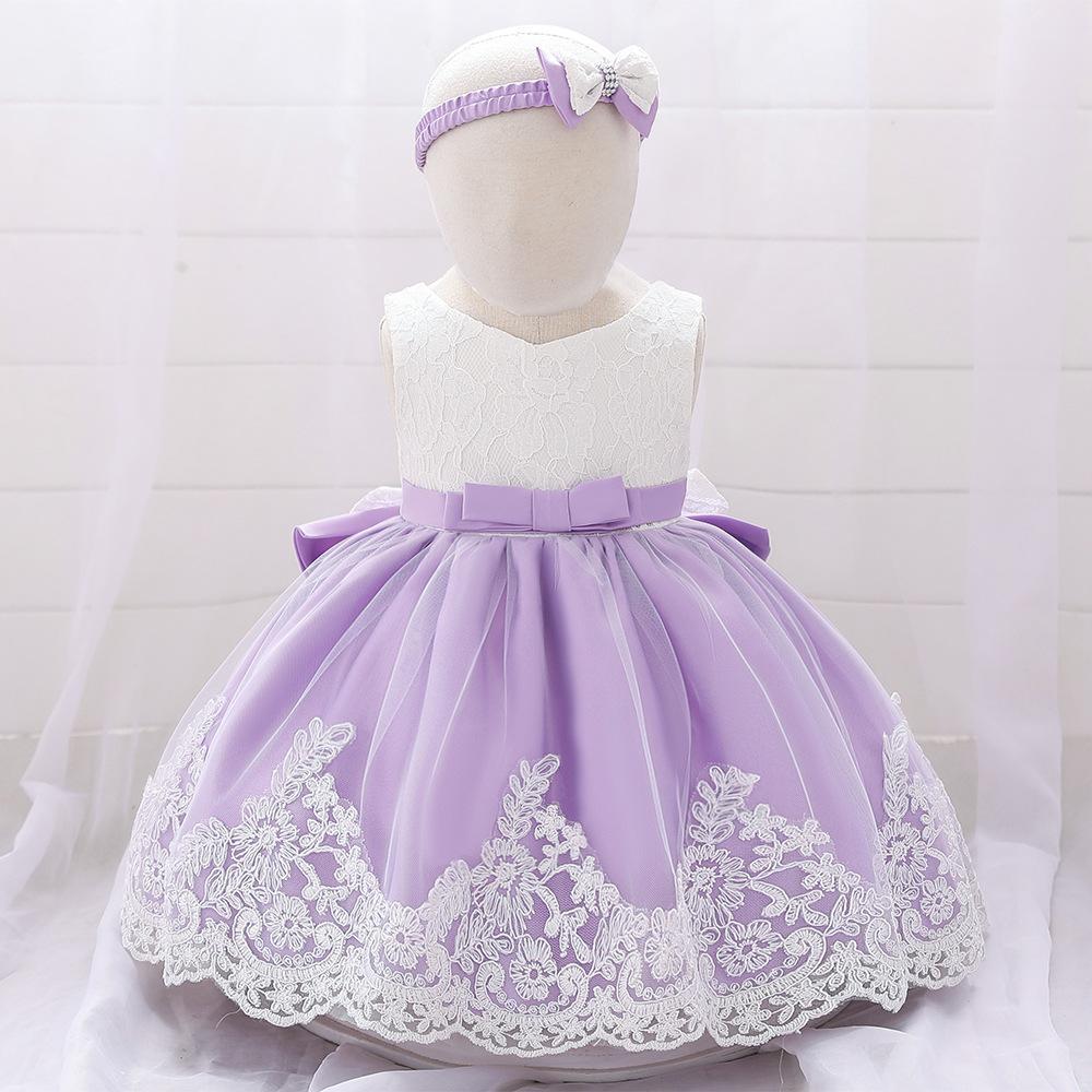Picture of Amazon Baby Dress Big Bow Lace Wedding Dress Princess Dress Baby One Year Old Washable Dress with Hairband