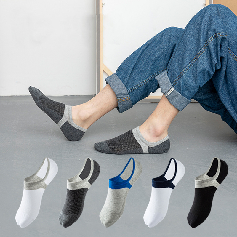 Socks Men's Summer Breathable Mesh Thin Invisible Socks Black and White Non-Slip Boat Socks Sweat-Absorbent Non-Falling Shallow Socks