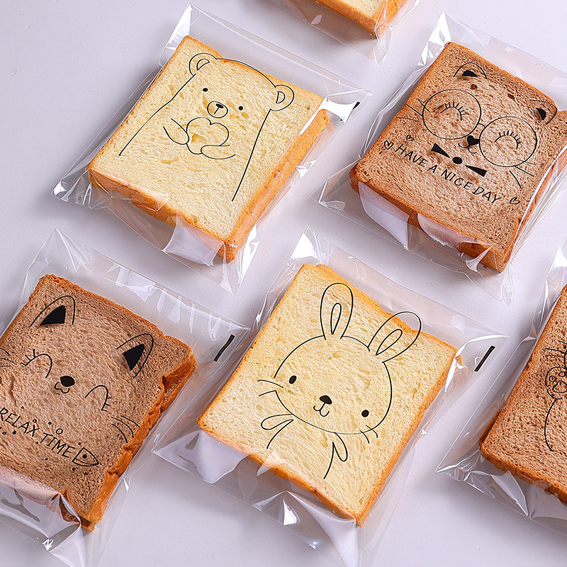 Original Cute cartoon transparent self-sealing packaging self-adhesive bread bag bean paste bag baking slice toast all maiou bag