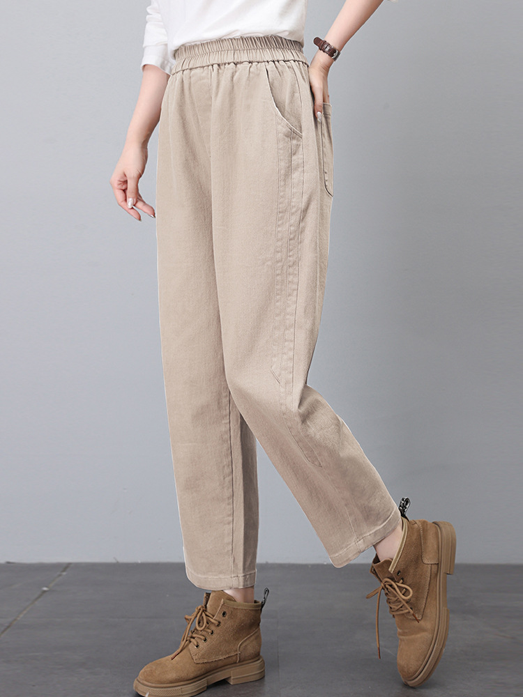 Casual Pants Women's Spring and Autumn 2024 New Korean Style Loose plus size Middle-aged Mother's Straight Solid Color Pants