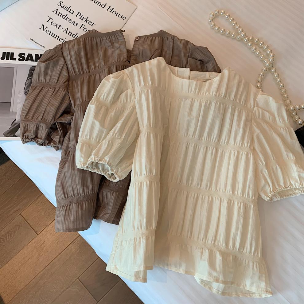 Cross-Border French Design Short-Sleeved Shirt Women's Top 2025 Summer New Sweet Elegant Puff-Sleeved Shirt