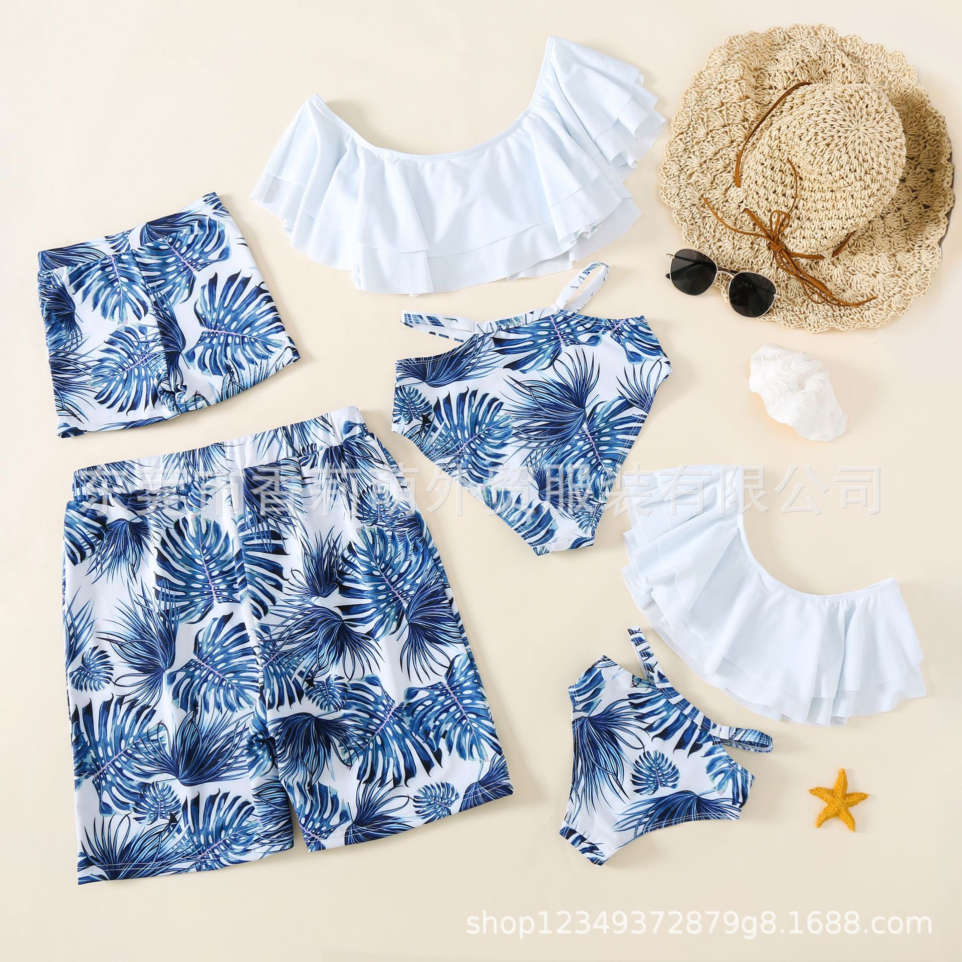 Picture of Cross-border for Europe and the United States parent-child swimsuit foreign trade swimsuit family bikini white flounce spot wholesale