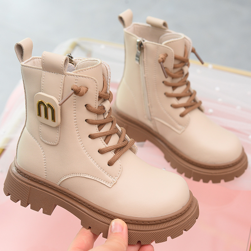 Girls' Short Boots Genuine Leather Martin Boots 2025 Autumn and Winter New Children's Shoes Fashionable Fleece-Lined British Style Leather Boots for Older Children