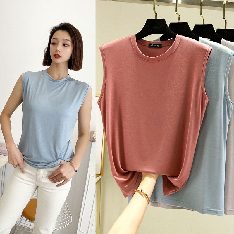 Half Crewneck Modal Vest Women's 2022 Spring and Summer New Outer Wear Thin Elastic Loose Sleeveless Top Base Shirt