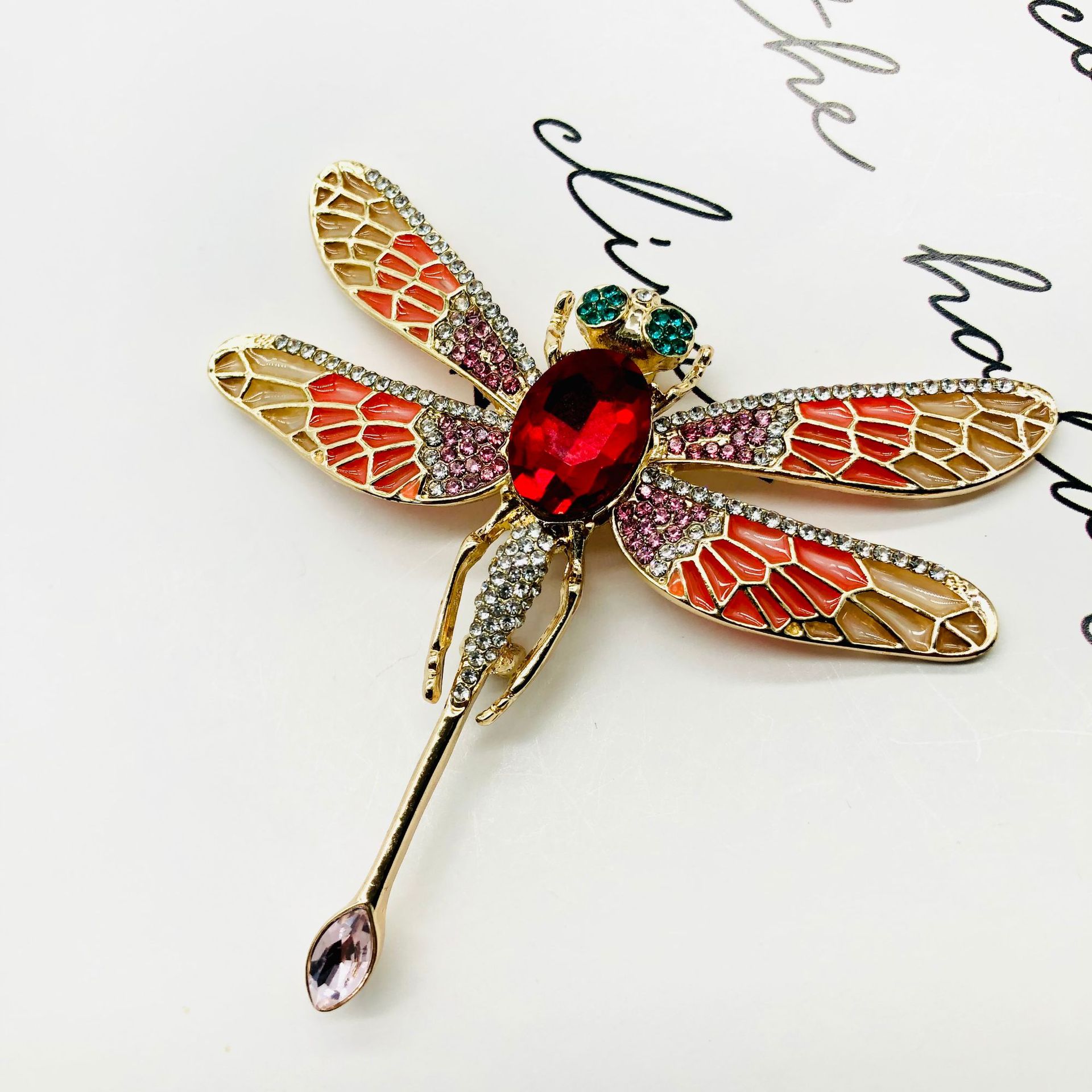 Picture of Smart Brooch Wings Movable Green Dragonfly Women's Brooch Coat Accessories Temperament All-match Handmade with Czech Diamond