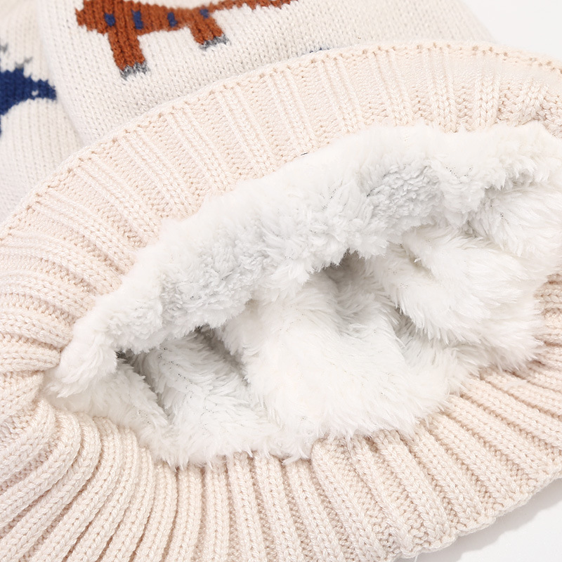 Picture of Cross-border Winter Children's Jacquard dinosaur fleece-lined knitted hat scarf suit boys' ear protection wool hat two-piece set