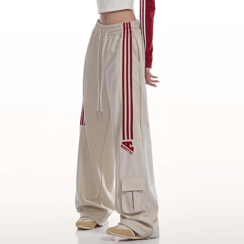 ins overalls women's 2024 spring and summer new American retro striped sweatpants fashion brand drape casual wide-leg trousers