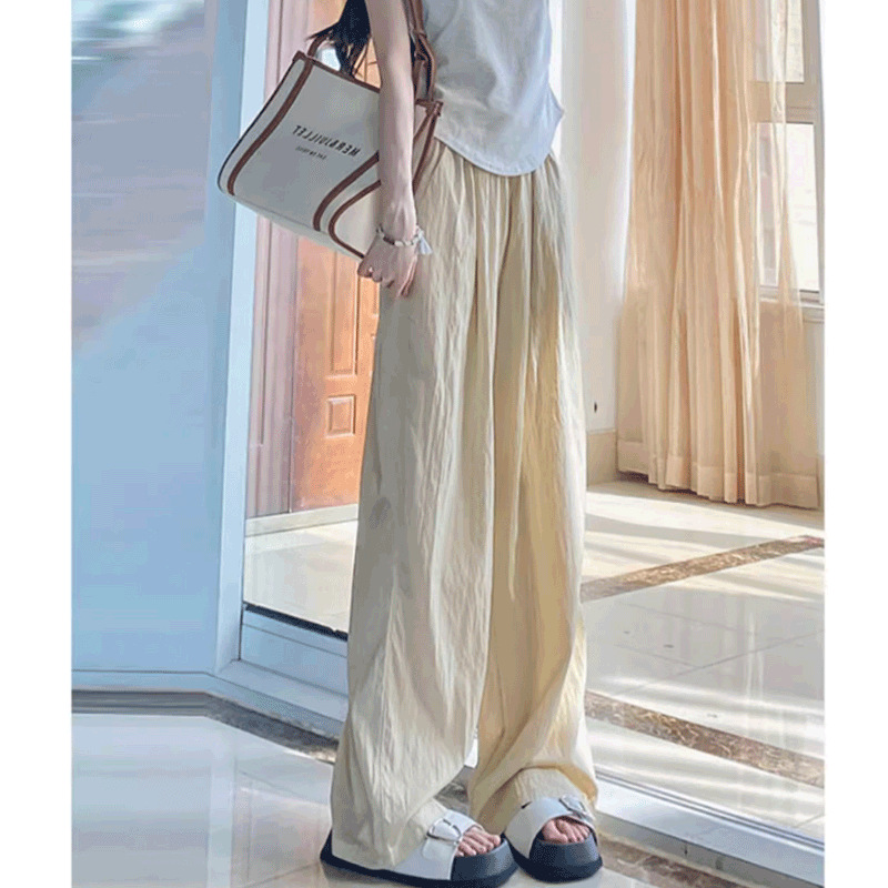 Ice Silk Wide-Leg Pants for Women, Summer Thin Style, Sun Protection, High-Waisted, Drapey, Casual Straight-Leg Yamamoto Pants, Fairy Pants, Casual and Versatile