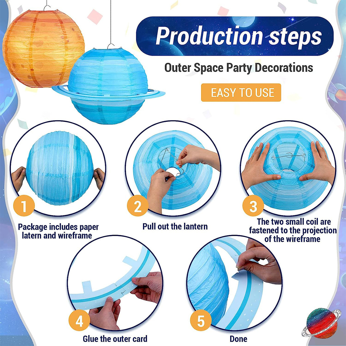 Picture of Amazon's Popular Planet Lantern Decoration Space Theme Planetary Paper Lantern Round Children's Birthday Holiday Party