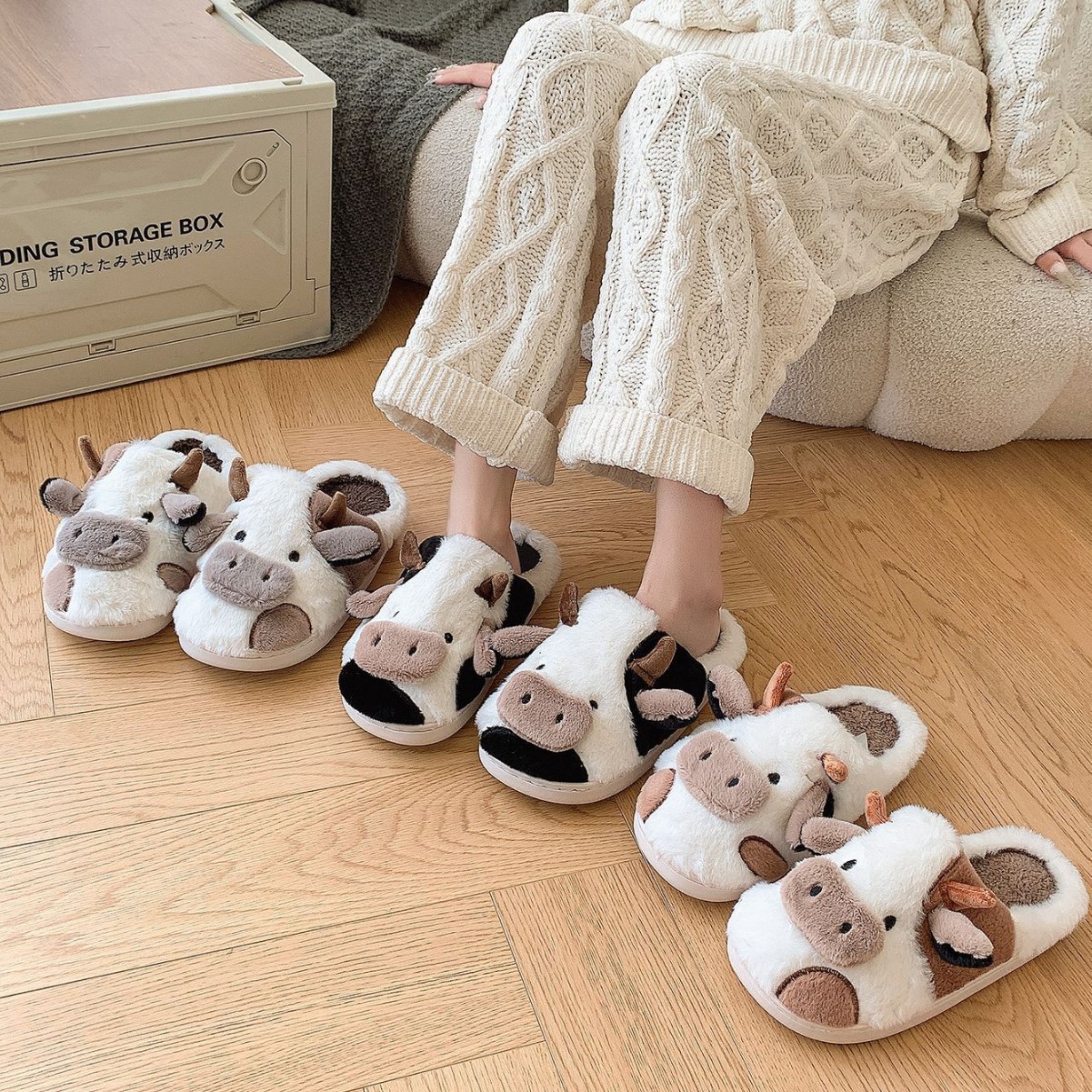 Cross-Border Cow Thick-Soled Non-Slip Cotton Slippers Autumn and Winter Home Thickened Cotton Shoes Winter Indoor Plush Slippers Wholesale