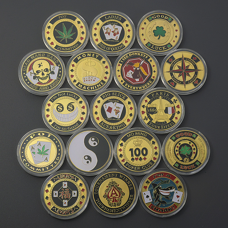 Chips Commemorative Medallion Las Vegas Lucky Gold and Silver Coin Metal Card Presser Collection Gift Cross-border