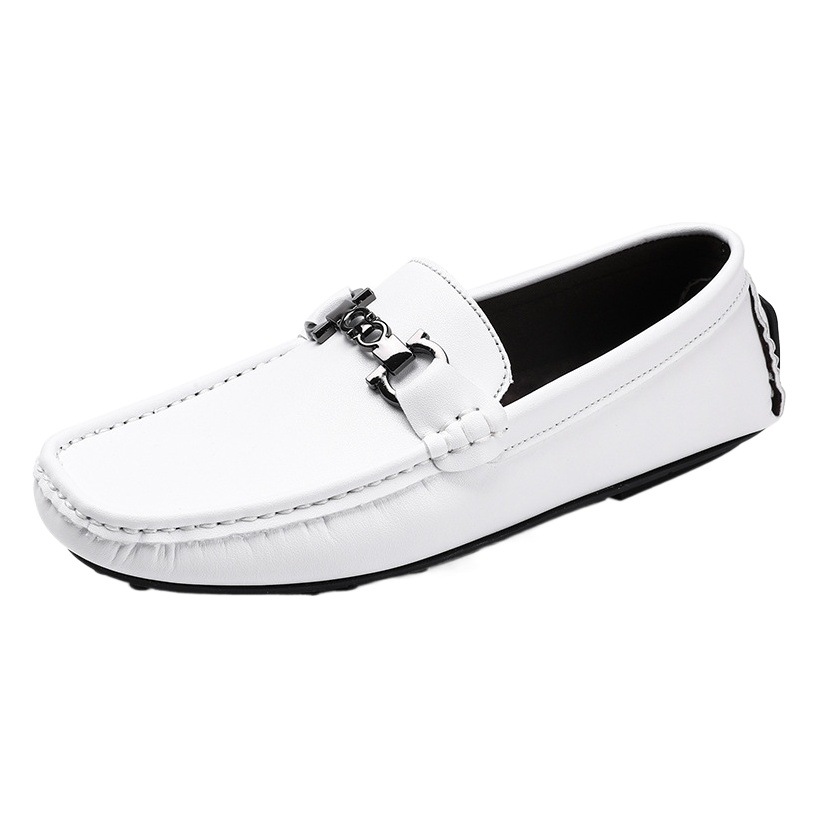 Fashion Men's Breathable Flats Shoes, Versatile for All Seasons, Casual Leather Shoes, Soft Soles, Comfortable Beanie Shoes, One-Step Shoes for Men