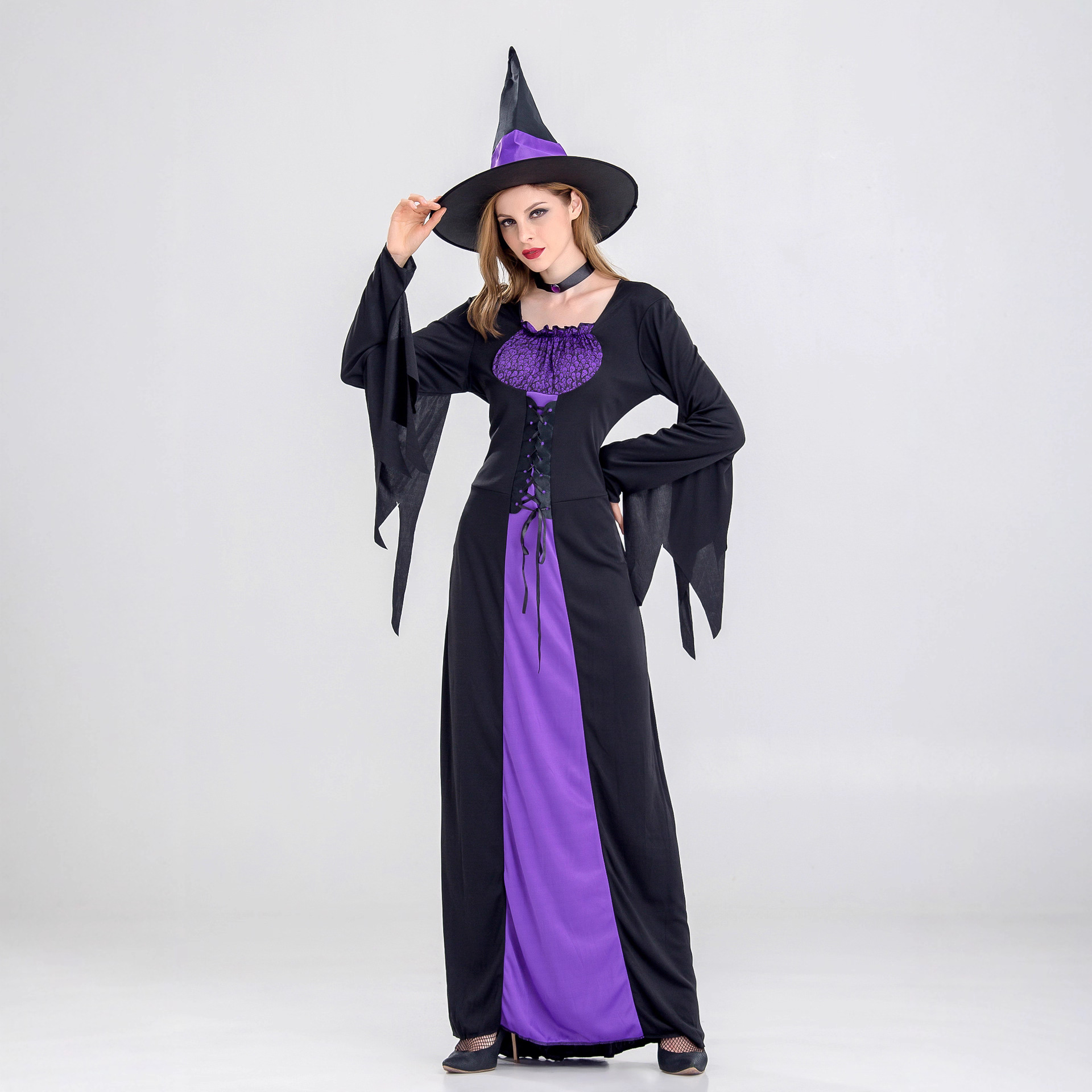 New Halloween Witch Costume Adult cosplay Purple Witch Long Dress cosplay Costume Wholesale