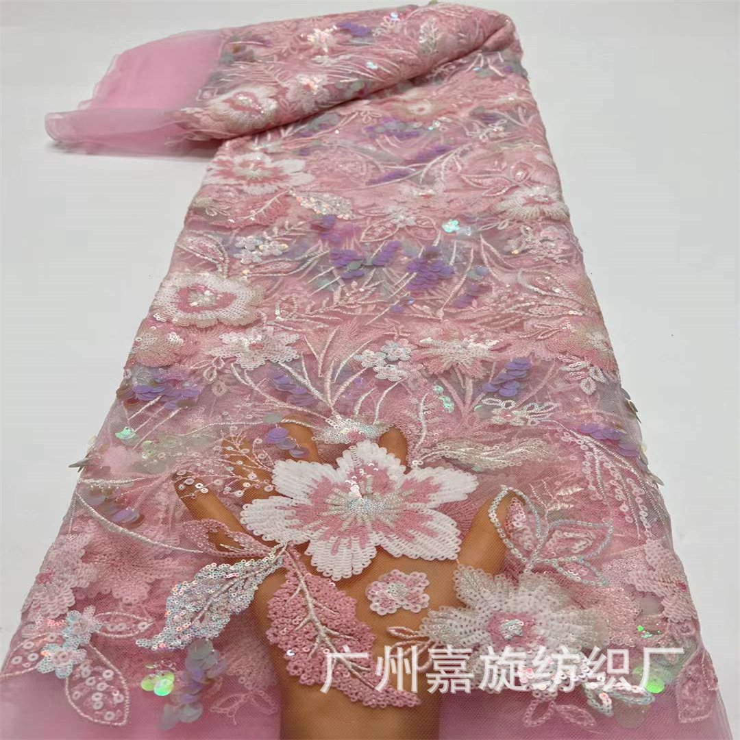 New colorful flower sequined lace fabric wedding dress dress embroidered Cheongsam fabric JX4021