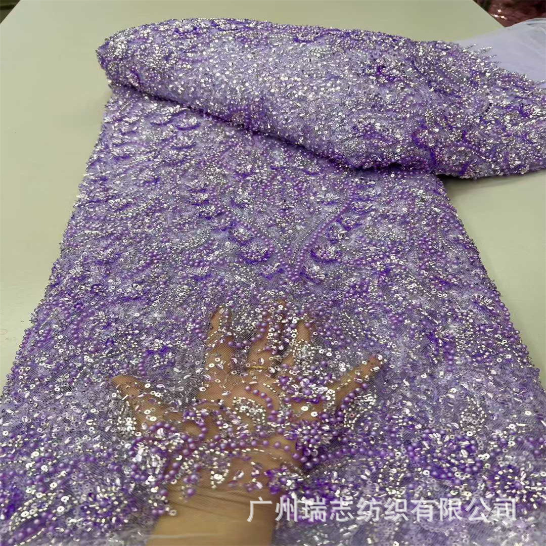 French wedding dress lace bead bead mesh embroidery wedding dress dress performance wear fabric