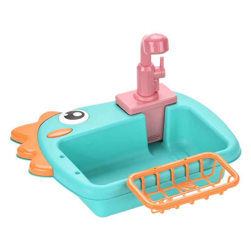 Children's electric dinosaur sink toy recycling water fishing dishwasher 2 in 1 kitchen play house toy