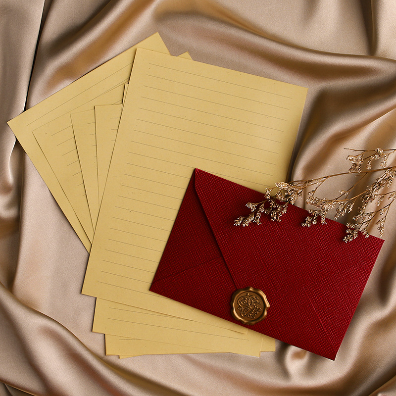 Picture of Linen Envelope Letter Paper Set Retro Love Letter Chinese Style Cowhide Special Paper Invitation Postcard Fire Paint Envelope