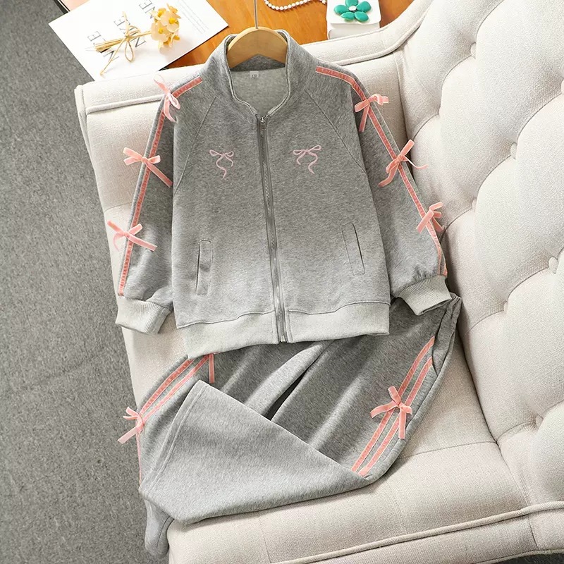 Girls' Casual Cardigan suit Spring and Autumn 12-year-old Girls' Loose Trousers Girls' Sports Two-piece Autumn Suit