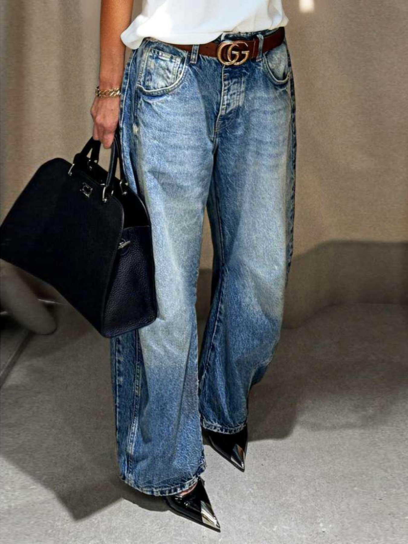 2025 New Arrival: Standard Women's Nostalgic Style Washed Denim, Wide-Leg Jeans, Stretchy Fashion Casual JEANS
