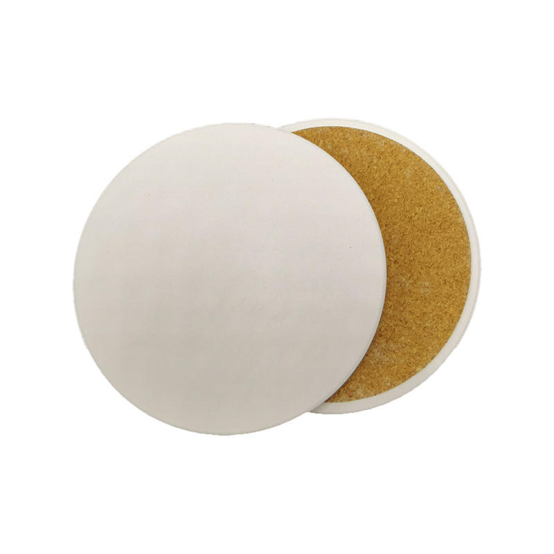 Picture of White embryo ceramic coaster absorbent non-slip cork bottom plain embryo round 10.3CM white earth felt blank coaster square