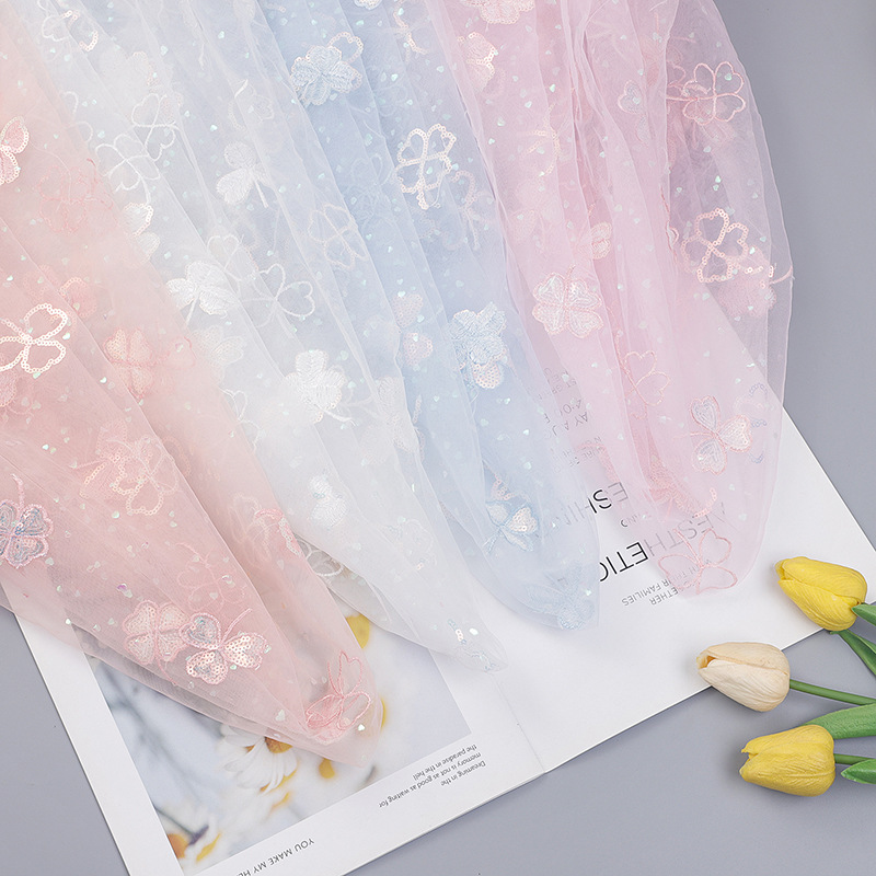New Style Pieces Embroidered Four-leaf Flower Grass Lace Cloth Mesh Fabric Women's Clothing Children's Clothing Tutu Skirt Decorative Fabric