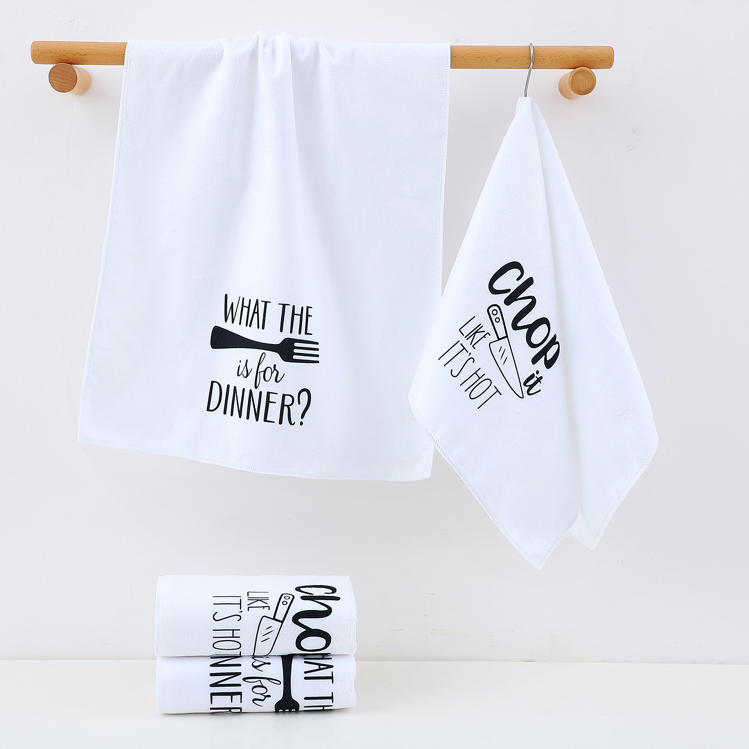 Label bar code in stock Amazon thermal transfer letter printing tea towel ultra-fine fiber absorbent quick-drying kitchen towel