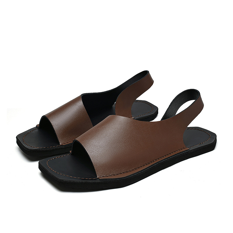 Cross-Border Sandals for Men 2025 New Summer Outer Wear Beach Slippers for Men European and American Style Flat Square Toe Roman Shoes Trendy