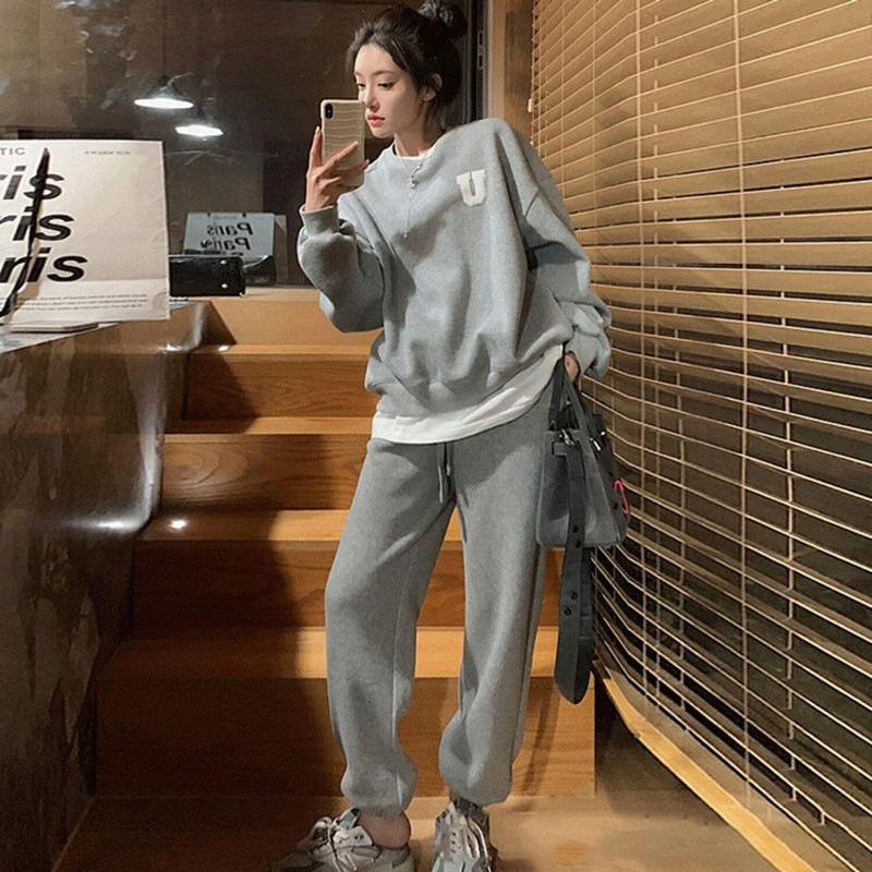 Internet Celebrity Casual Fashion Sports suit Women's 2024 Spring and Autumn New Loose Elegant Sweatshirt Pants Two-Piece Set