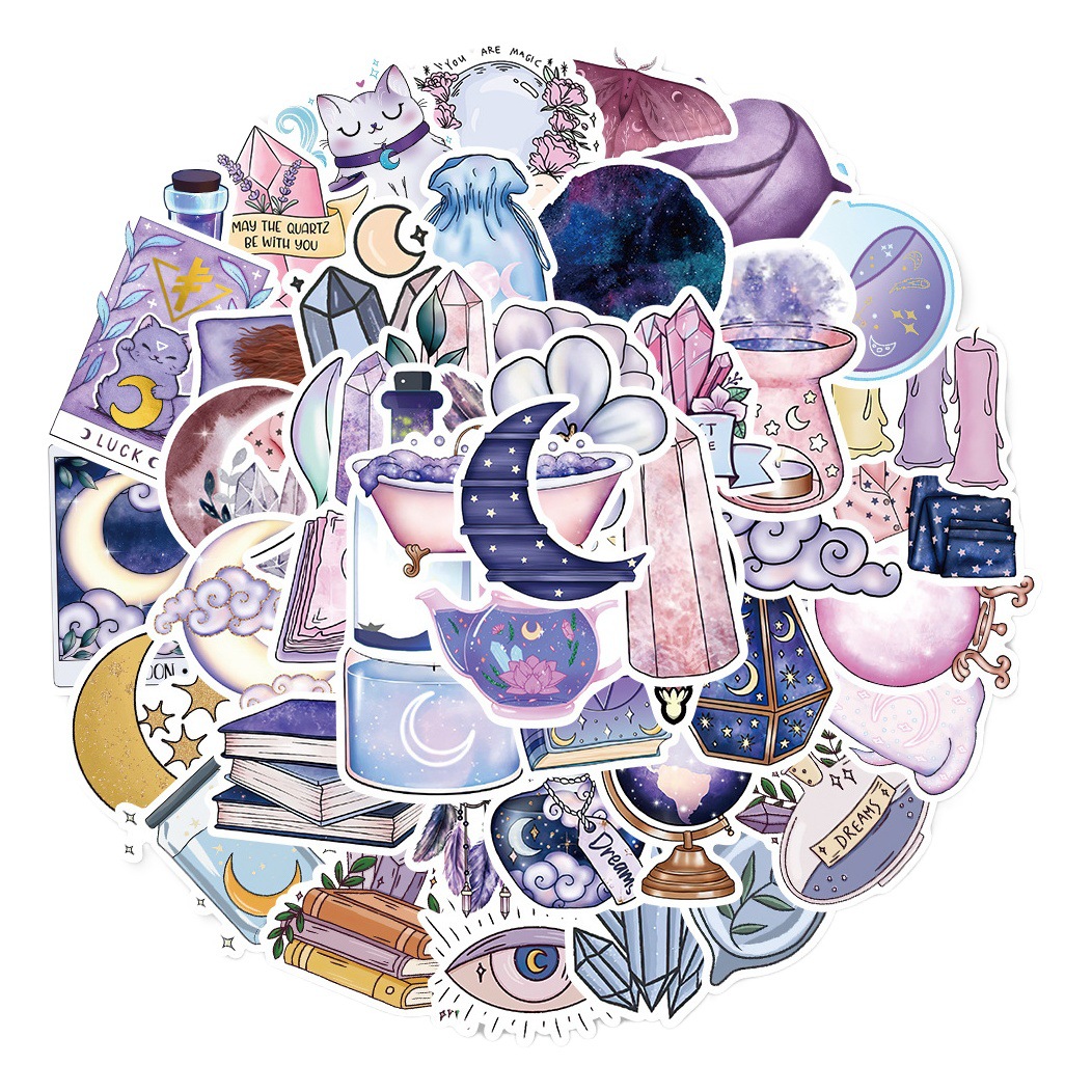 50/2 Purple Magic Moon Graffiti Stickers Decorative Luggage DIY Waterproof Stickers Amazon Explosions