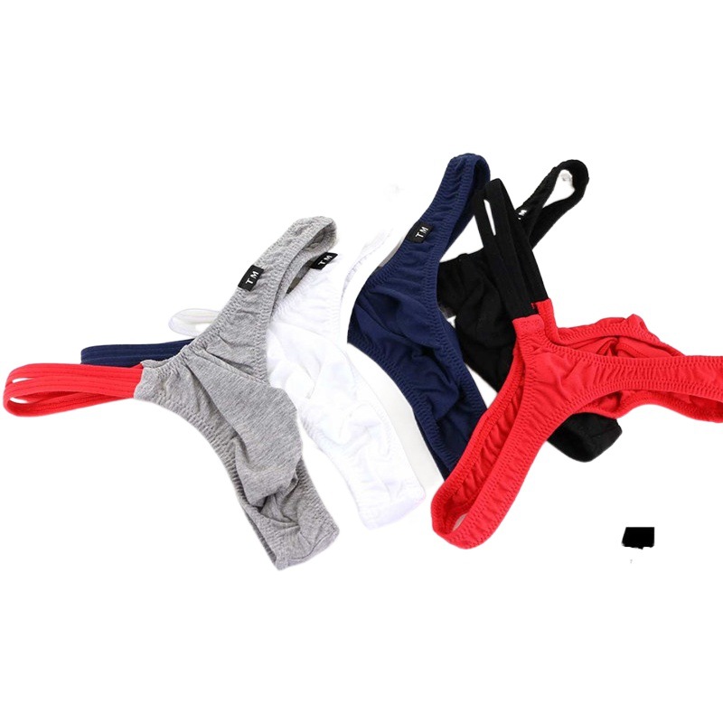 New men's color matching cotton large bag convex thong boys sexy double belt breathable stretch wholesale and retail