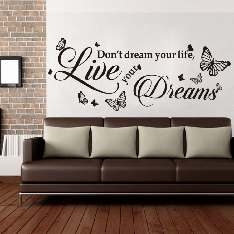 New Live dreams English creative butterfly decorative painting bedroom living room PVC environmental protection waterproof wall stickers